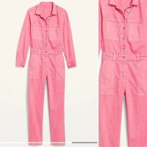Pink Jean Utility Jumpsuit
